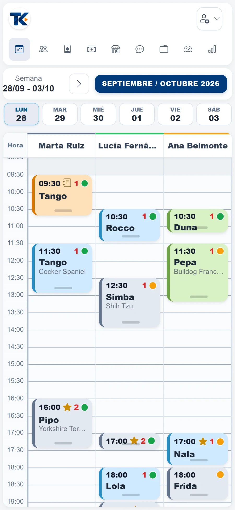 Agenda de TK Control en el móvil